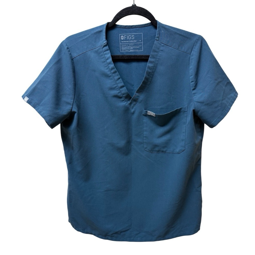 FIGS Catarina One Pocket Scrub Top Steel Blue Size M Medical Healthcare Uniform